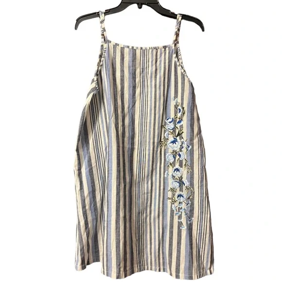 Angie Dresses | Angie Blue & White Striped Cotton Mini Dress With Floral Embroidery Size Large | Color: Blue/White | Size: L | Pm-20536732's Closet Angie Dresses | Angie Blue & White Striped Cotton Mini Dress With Floral Embroidery Size Large | Color: Blue/White | Size: L | Pm-20536732's Closet